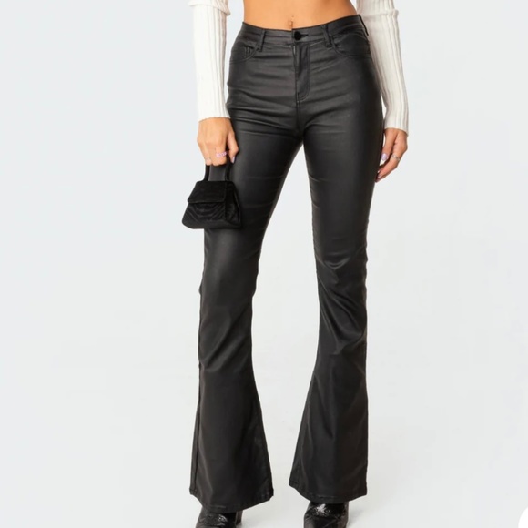 Edikted Pants - Faux Leather Flare Pants